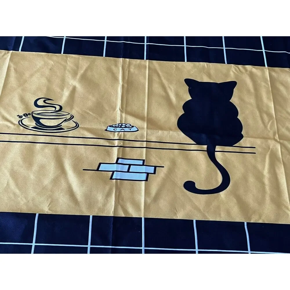 Vintage Gold Black Cat Heavy Fabric Tablecloth 118